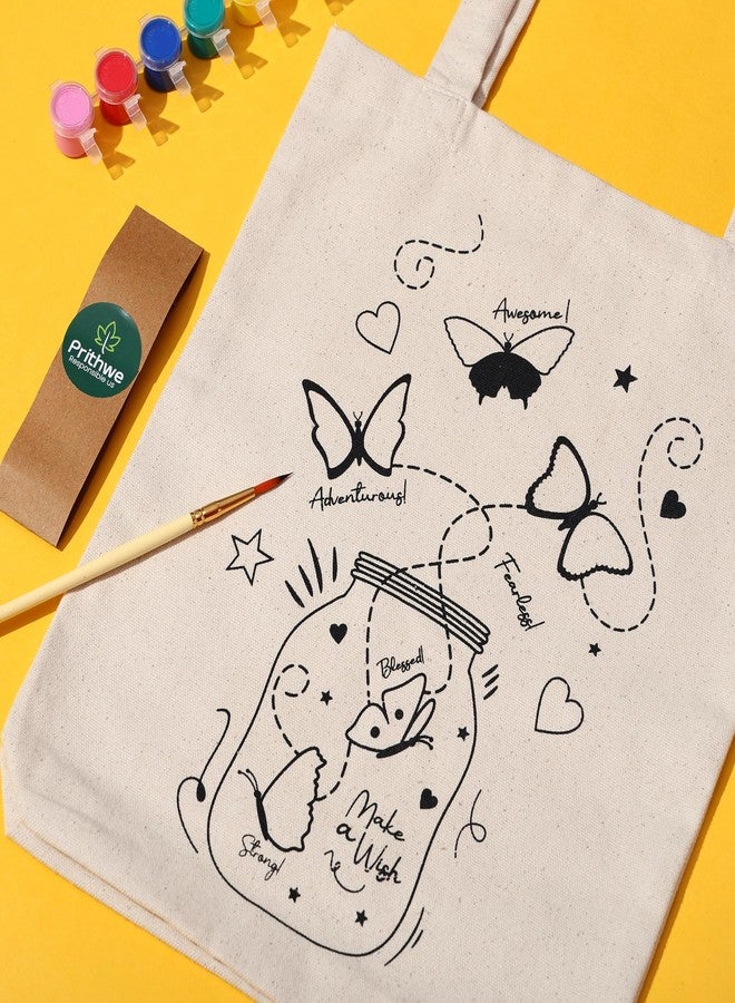 Prithwe DIY Canvas Bag Painting Kit - Gift Pack for Kids (Fabric Paint Included) (Beige) - Image 5